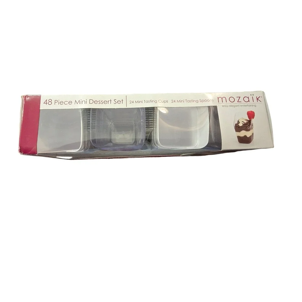 Mozaik 48 Piece Mini‎ Dessert Set 24 Tasting Cups 24 Silver Spoons MMDTC48 NEW